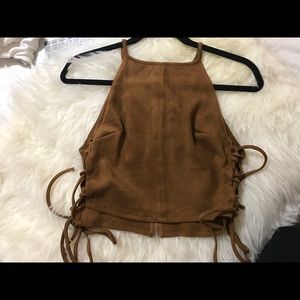 Suede brown lace up top